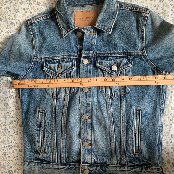 Lucky Brand Tomboy Trucker Denim Jacket Boho Mud Cloth Evil Eye M - Picture 5 of 16